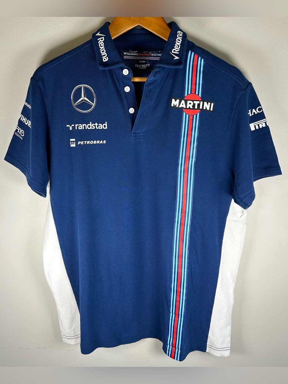 Hackett London Williams Martini Racing Men’s Polo Shirt F1 Team Jersey L Cotton